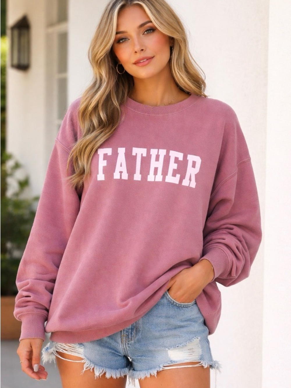 Women’s FATHER Oversized Sweatshirt “Call Her Daddy” Size XL Dusty Rose Pink